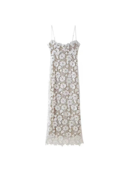 Spaghetti Strap Crochet Slit Maxi Dress
