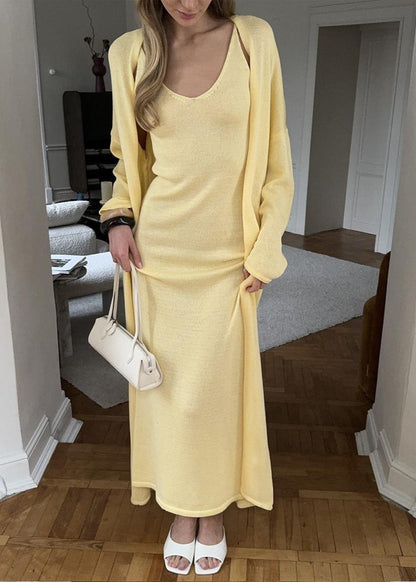 Blush Lure - Knit Maxi Dress With Cardigan Set