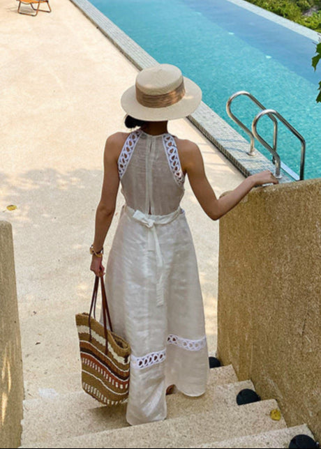 Marais - Cutout Halter Maxi Dress With Embroidered Trim