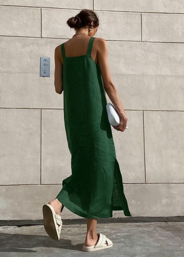 Isla Linen Maxi Dress – Relaxed Fit With Side Slits