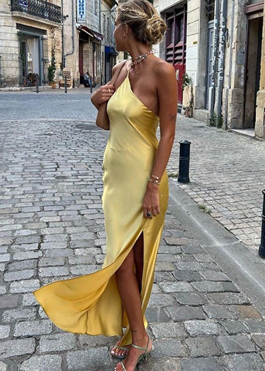 Golden Hour - Satin One-shoulder Backless Maxi Dress