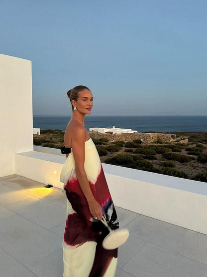 Print Backless Tube Belt Maxi Dress