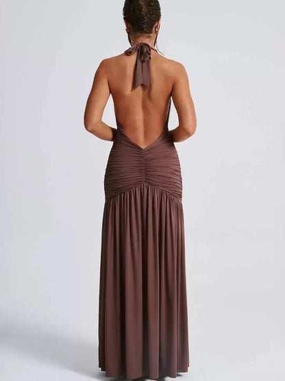 Lamer Halterneck Ruched Slit Maxi Dress