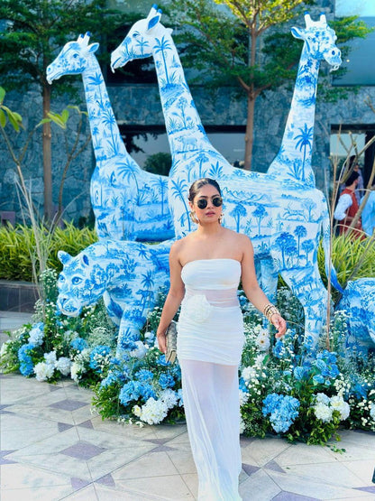 Flower Applique See Through Tube Maxi Dress
