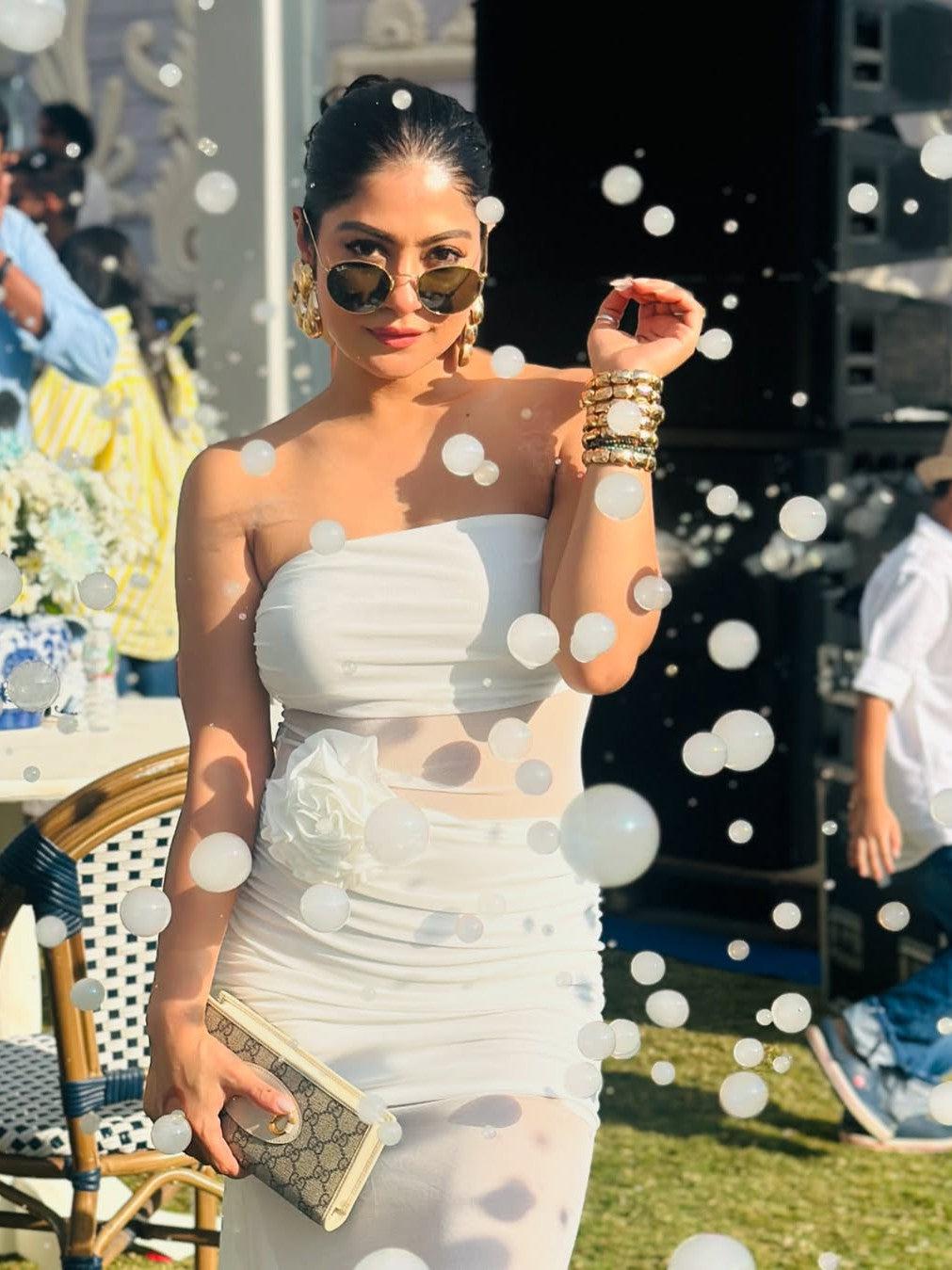 Flower Applique See Through Tube Maxi Dress