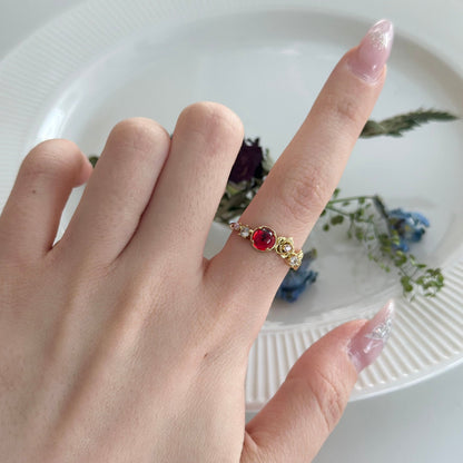 [] Red Gem Rose Ring