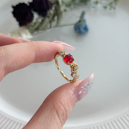 [] Red Gem Rose Ring