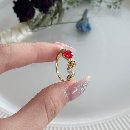 [] Red Gem Rose Ring