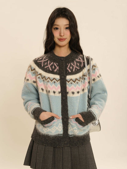 Knit Crew-neck Cardigan