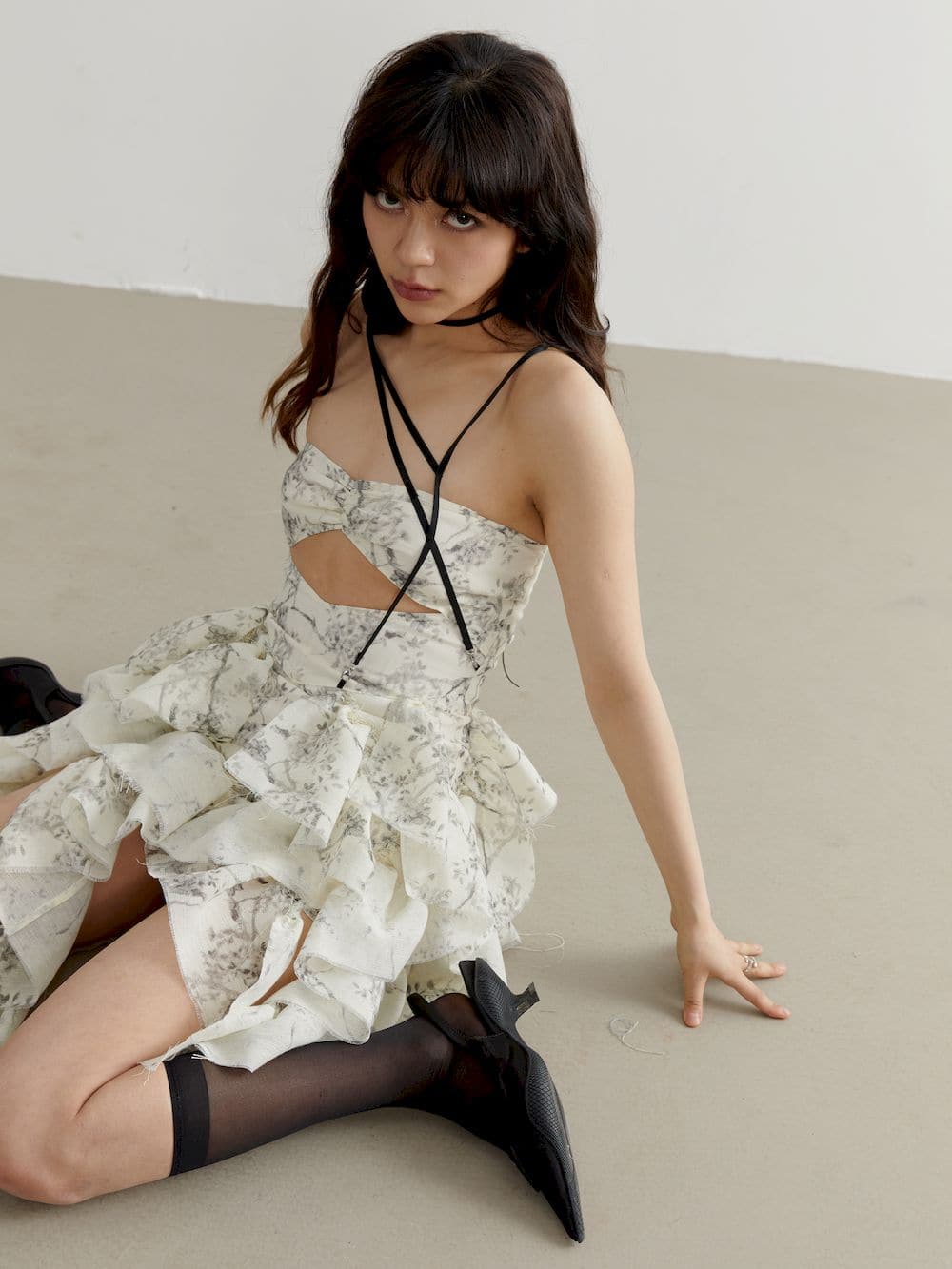 Fluffy Asymmetrical Front-cut Bare-top One-piece