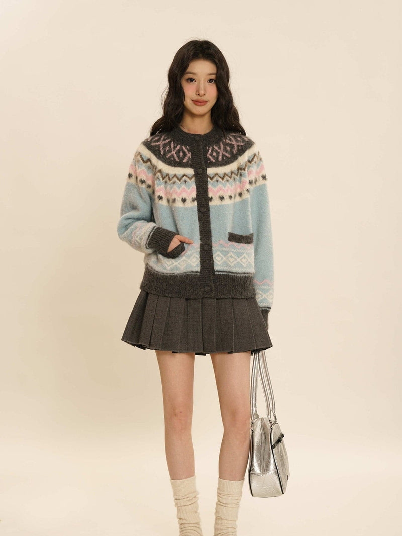 Knit Crew-neck Cardigan