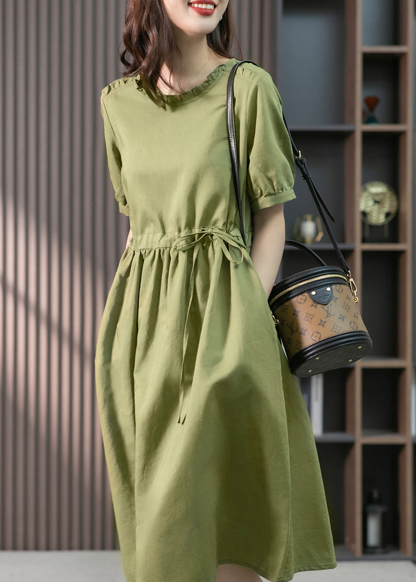 Italian Green Ruffled Linen Long Dresses Summer Ly1751