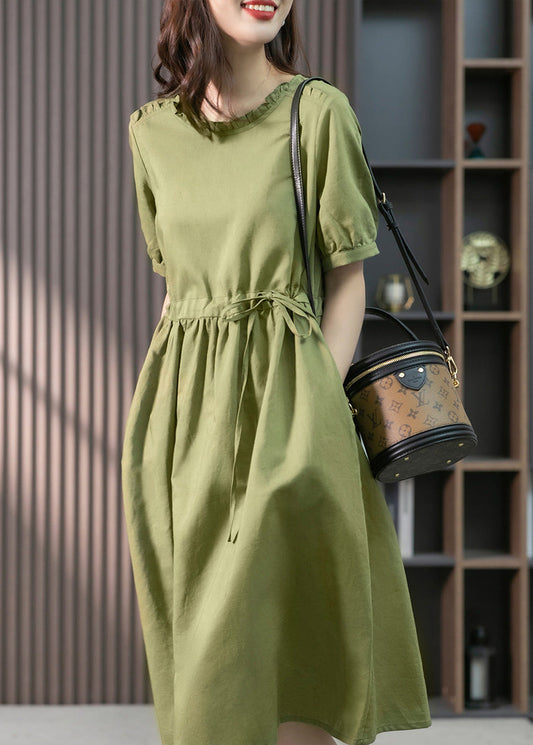Italian Green Ruffled Linen Long Dresses Summer Ly1751