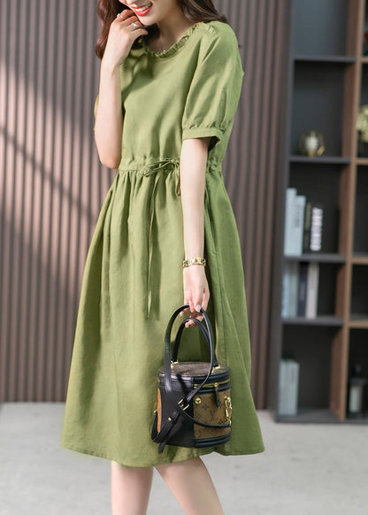Italian Green Ruffled Linen Long Dresses Summer Ly1751