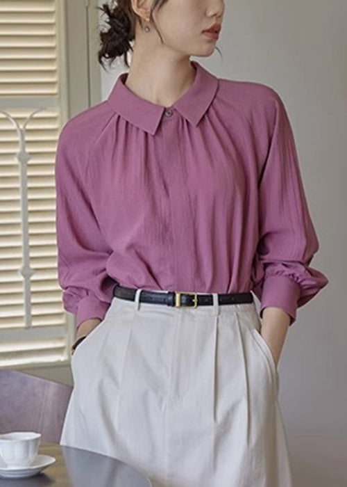 Italian Purple Peter Pan Collar Button Cotton Blouse Fall Tu011