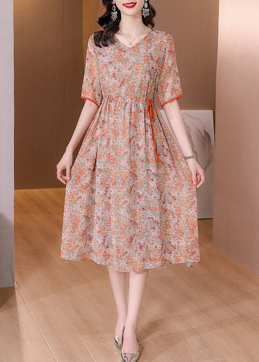 Italian V Neck Print Wrinkled Holiday Maxi Dress Short Sleeve Ly1738