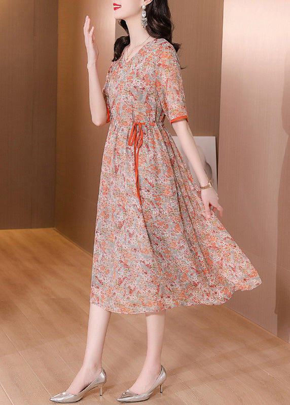 Italian V Neck Print Wrinkled Holiday Maxi Dress Short Sleeve Ly1738