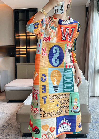 Italian Yellow O-neck Print Maxi Dresses Bracelet Sleeve Gh1051