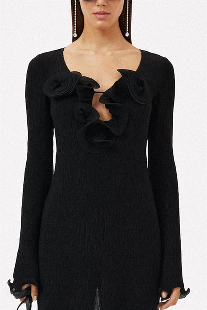 Long Sleeve V-neck Slit Maxi Dress Color