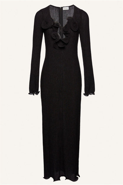 Long Sleeve V-neck Slit Maxi Dress Color