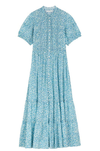 Puff Sleeve Single Breasted Midi Dress
