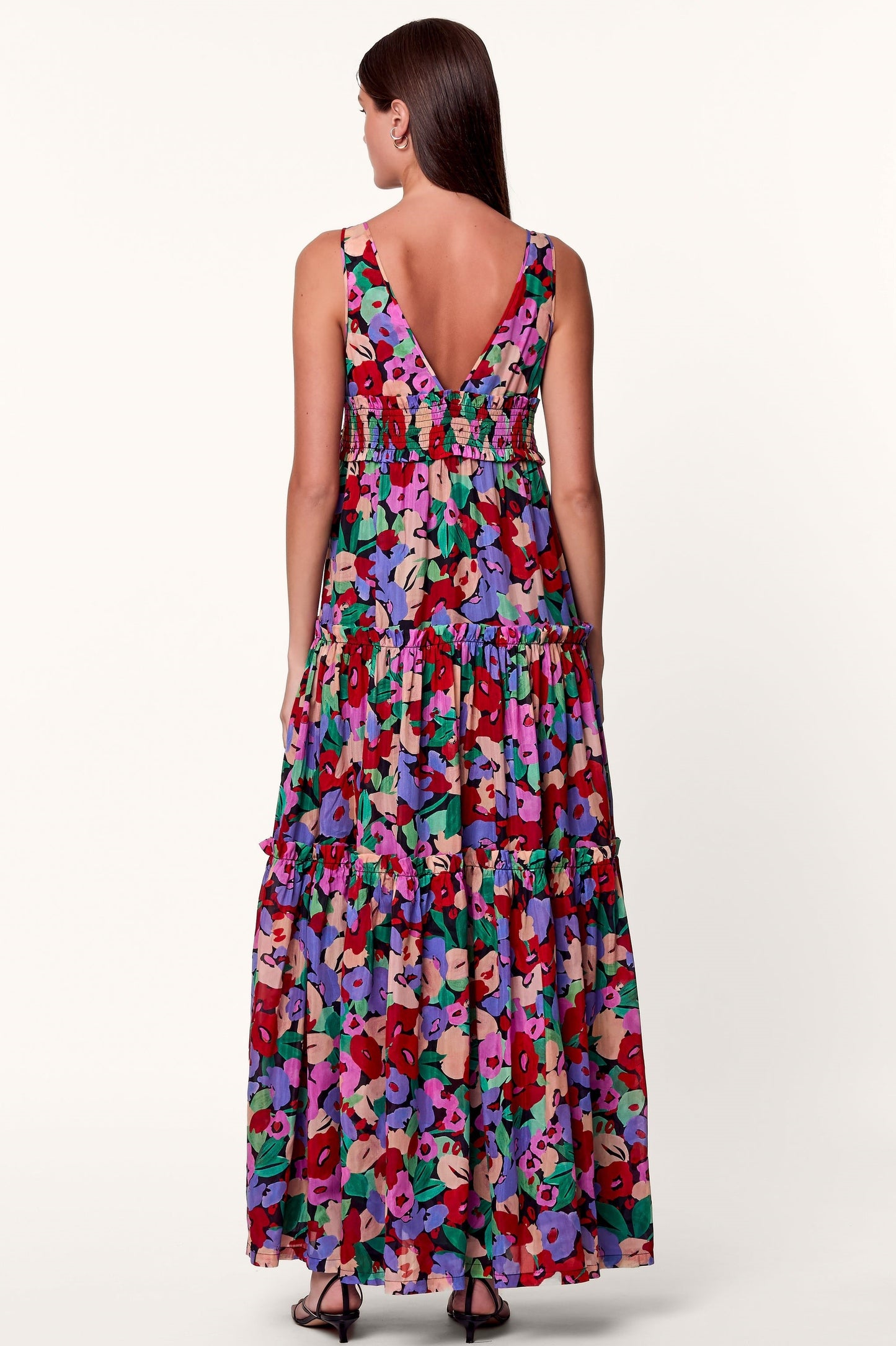 Frill Sleeveless V-neck Midi Dress
