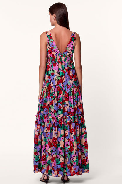 Frill Sleeveless V-neck Midi Dress