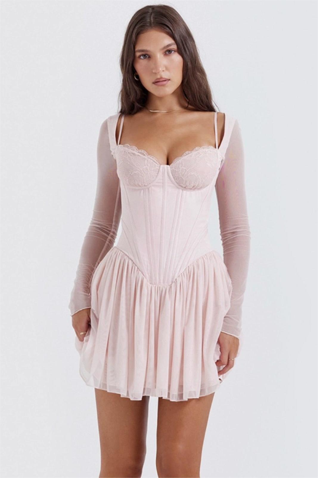 Lace Corset Long Sleeve Mini Dress