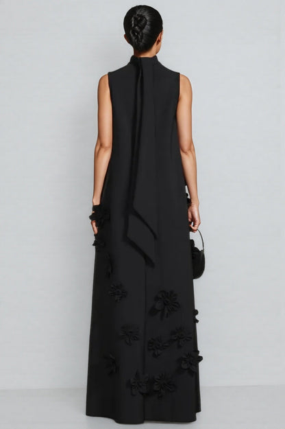 Daphne 3d High Neck Sleeveless Maxi Dress-black