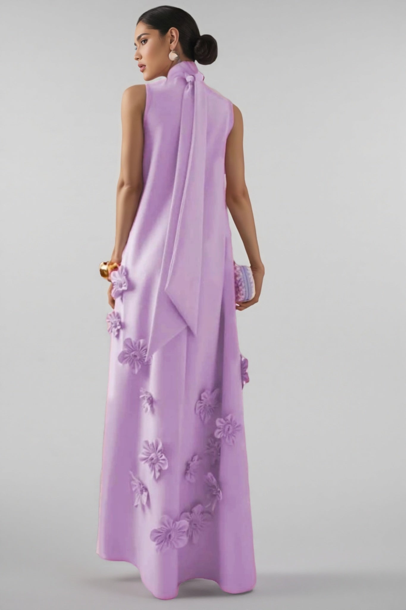 Celina 3d High Neck Sleeveless Maxi Dress-purple