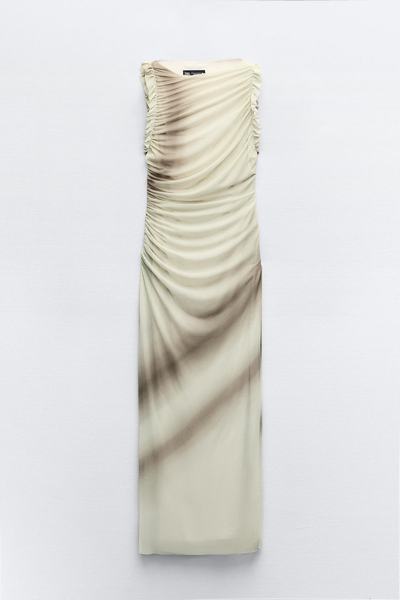 Mesh Printed Sleeveless Midi Dress
