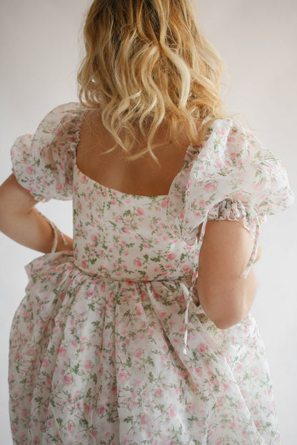 Puff-sleeve Lace Up Mini Dress