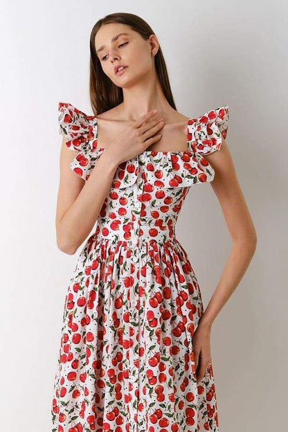 Frill Square Collar Midi Dress