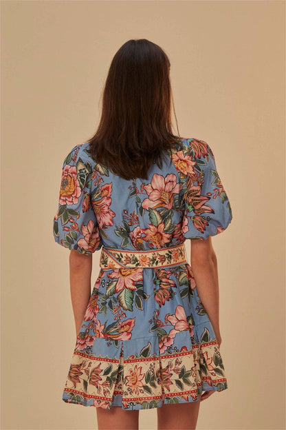 Puff Sleeve Mini Dress With Belt