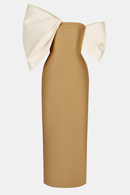 Bow Off-shoulder Asymmetrical Midi Dress