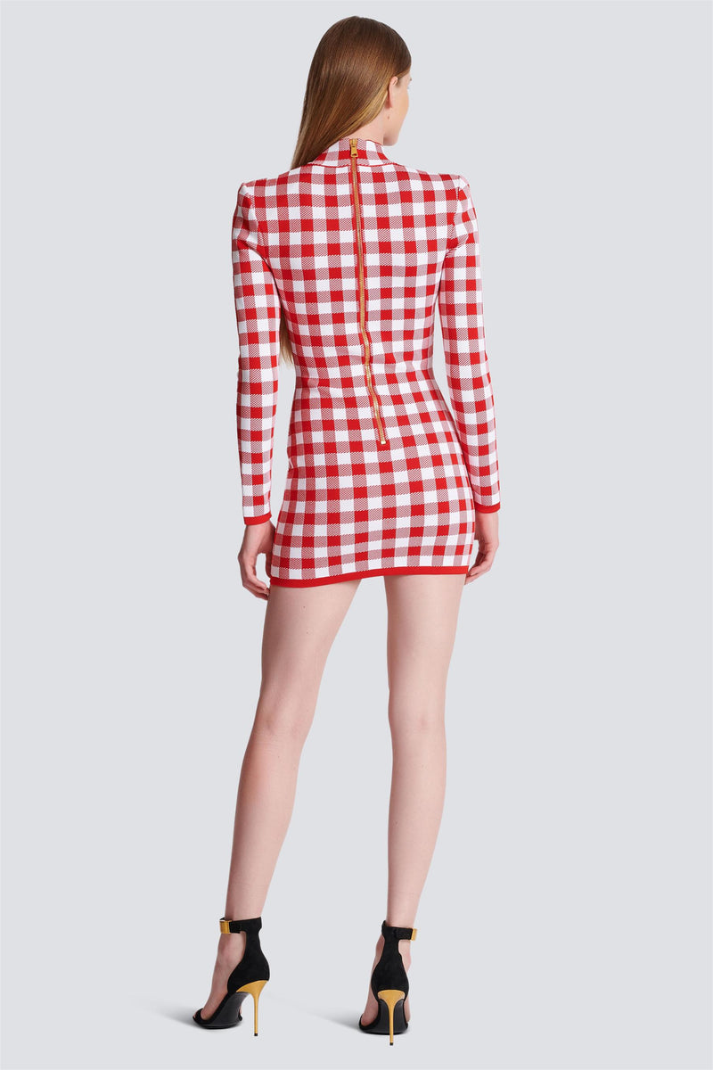 Knit Checks Metal Button Mini Dress