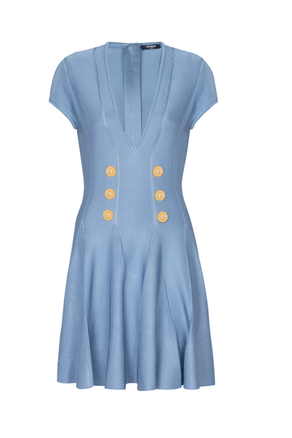 Knit V-neck Metal Button Mini Dress