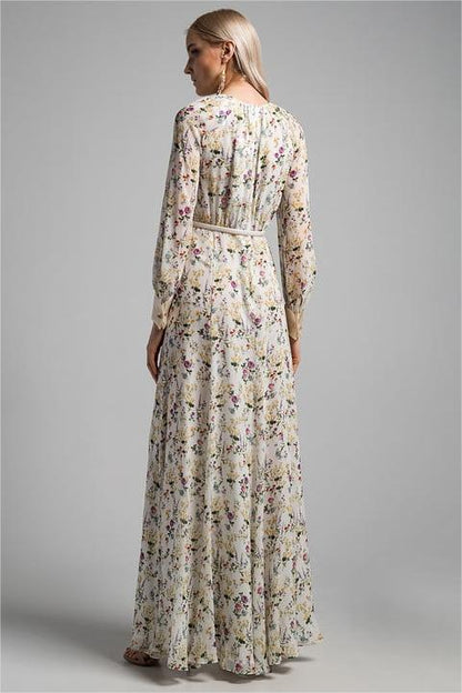 Pleat Round Neck Maxi Dress With Belt