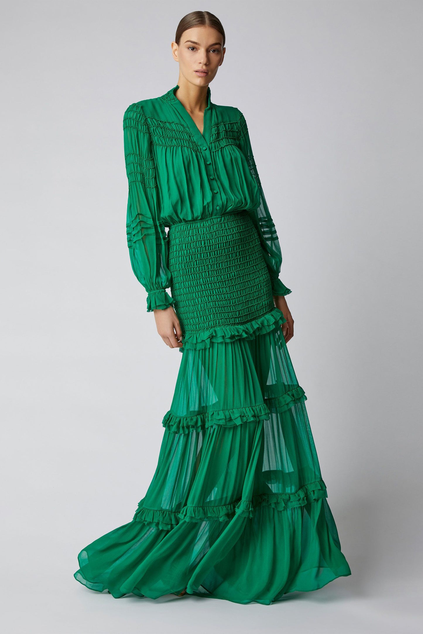 Chiffon Smocking Maxi Dress