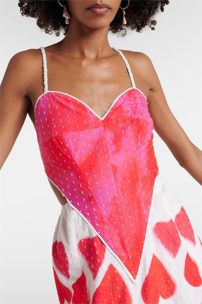 Sweetheart Print Cut-out Sleeveless Midi Dress