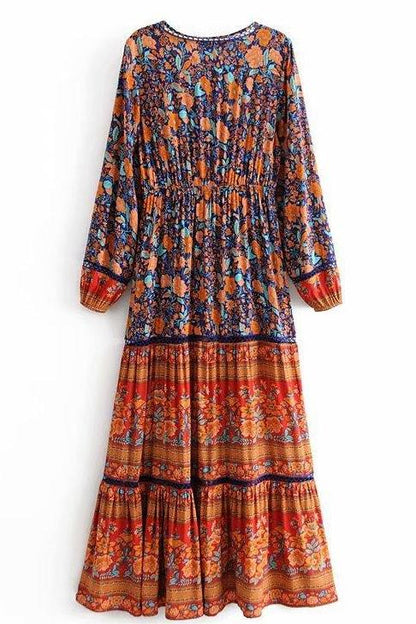 V-neck Button Midi Dress
