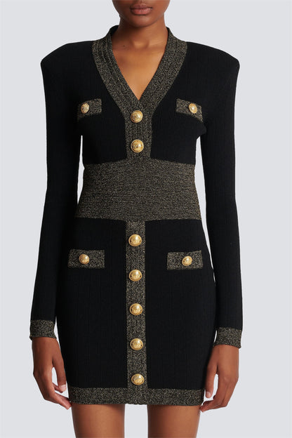 Knit Contrast Color Metal Bottom Mini Dress