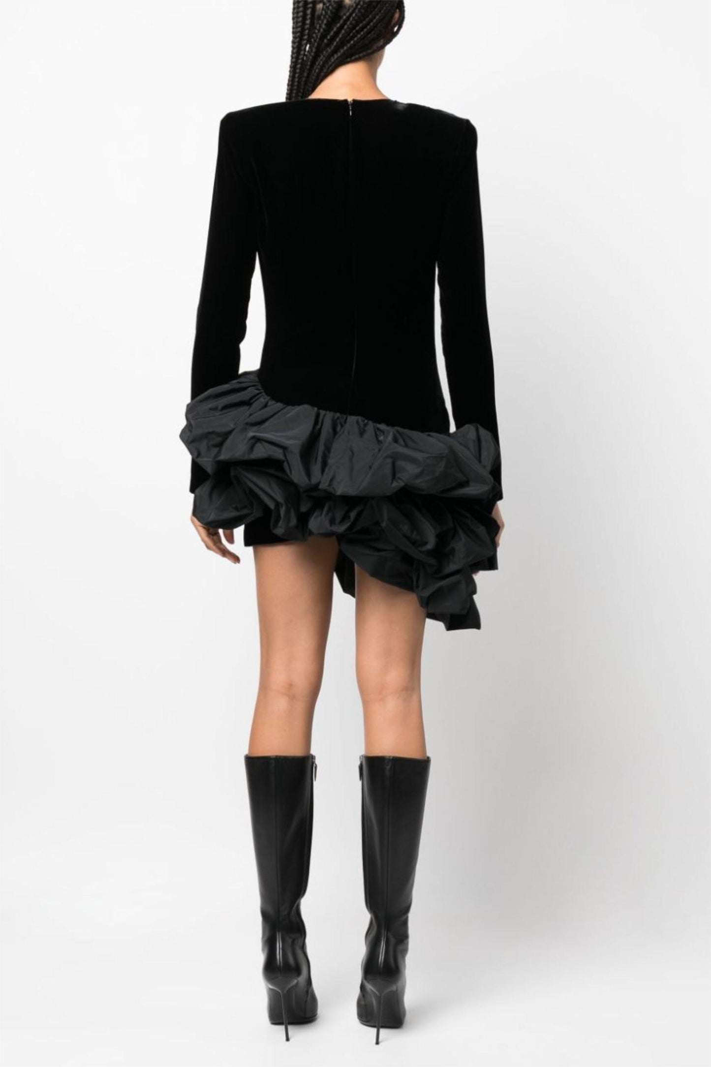 Velvet Long Sleeve Ruffle Mini Dress