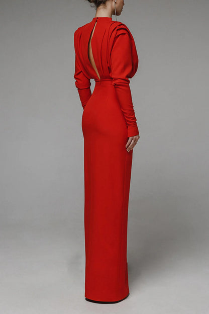High Split Long Sleeve Midi Dress