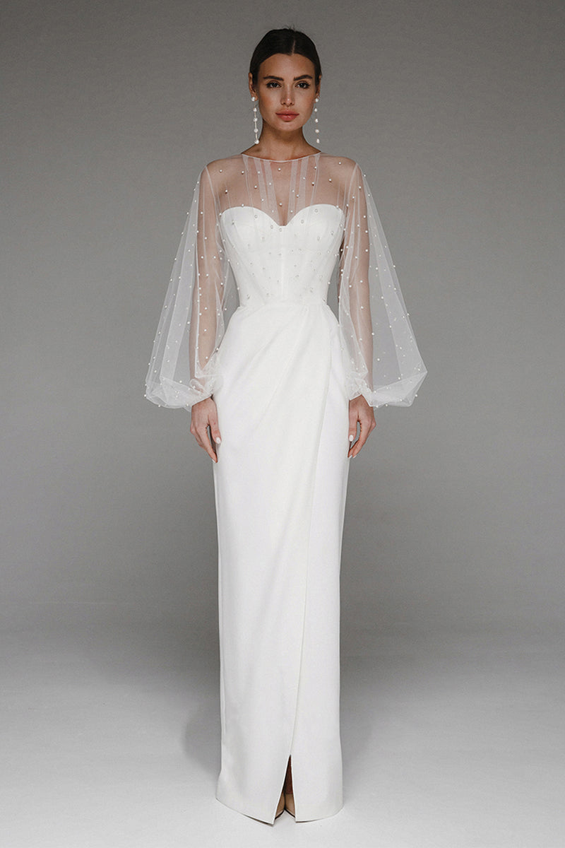 Faux Pearl Lantern Sleeve Midi Dress