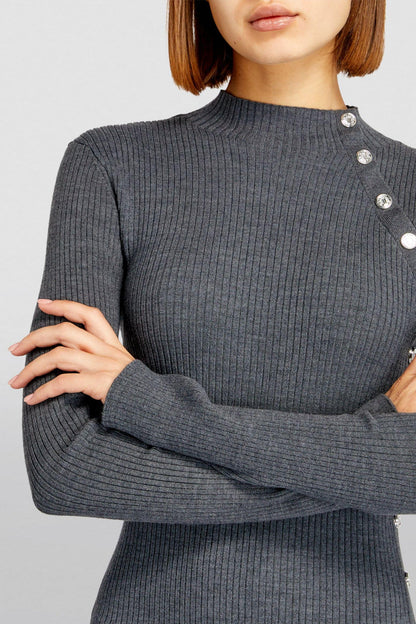 Jersey Button Long Sleeve Midi Dress