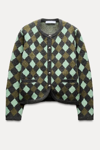 Diamond-type Lattice Long Sleeve Cardigan