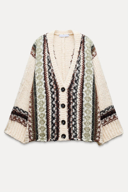 Knit Stripe Long Sleeve Cardigan