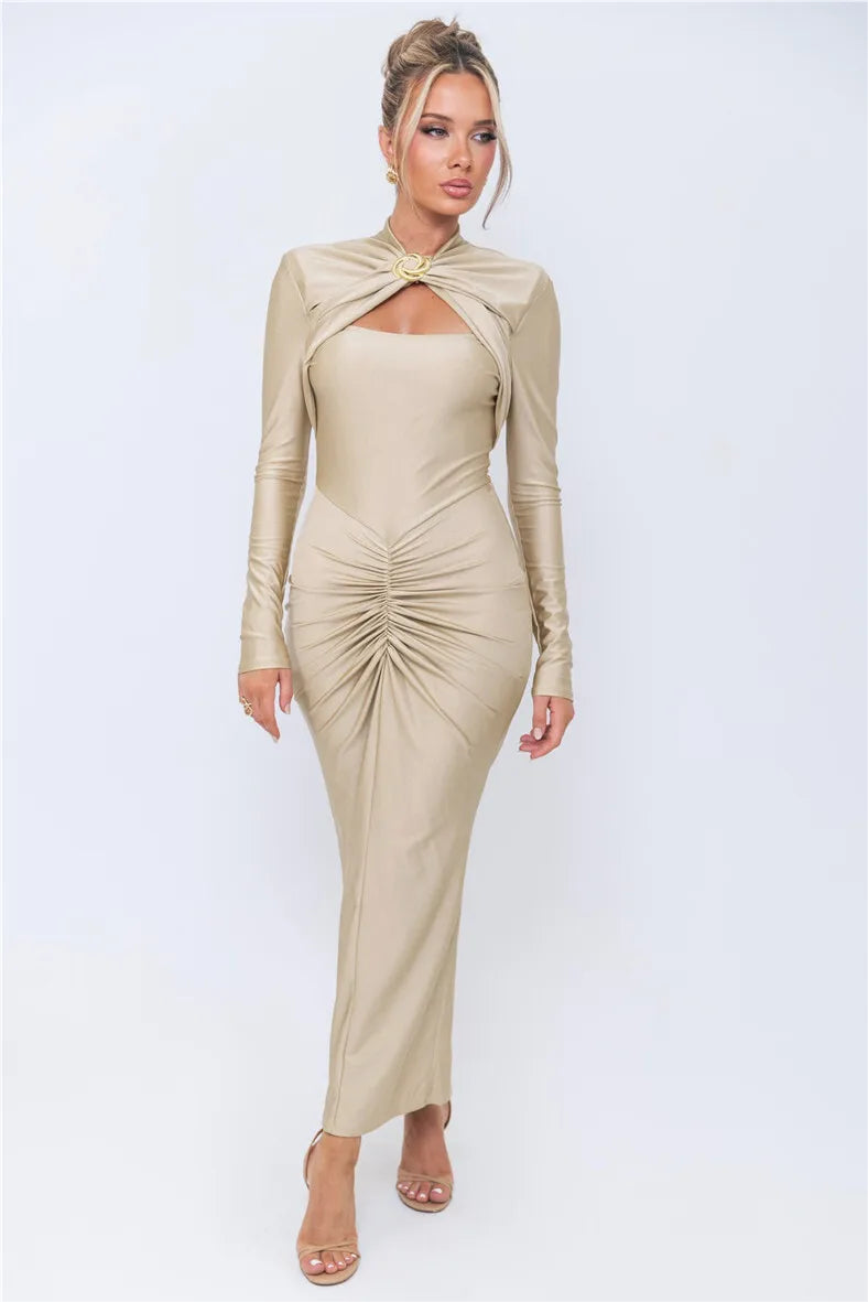 Jersey Knotted Long Sleeve Midi Dress