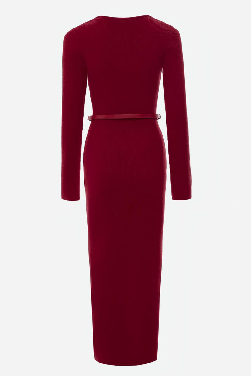 Knit Cable V-neck Mermaid Midi Dress